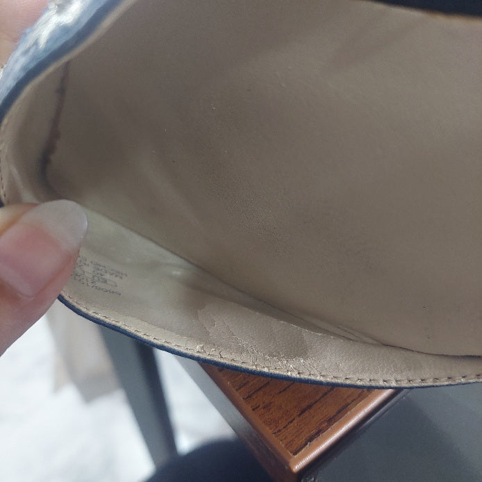 Zara Basic Navy Blue Satin Silver Embroidered Pointed Toe d'Orsay Flats | Pre Loved |