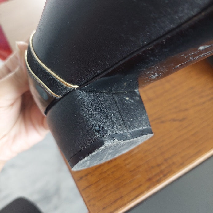 Salvatore Ferragamo Black Leather & patent Block Heels | Pre Loved |