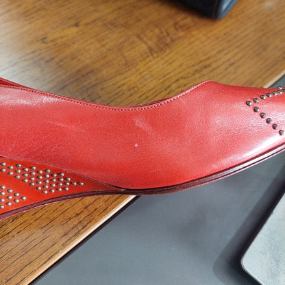 Bruno Magli Red Leather Peep Toe Studded Slingback Wedges | Pre Loved |