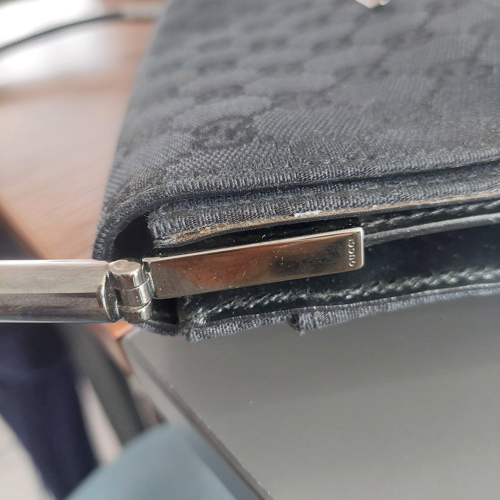 Gucci Black Canvas & Leather GG Toile Baguette Noir Shoulder Bag | Pre Loved |