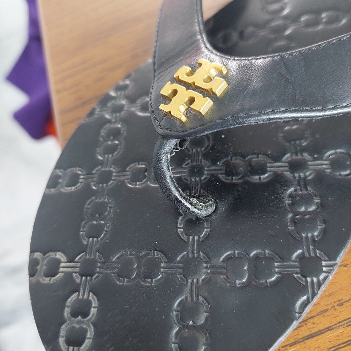 Tory Burch Black Leather Monroe Thong Sandals | Pre Loved |