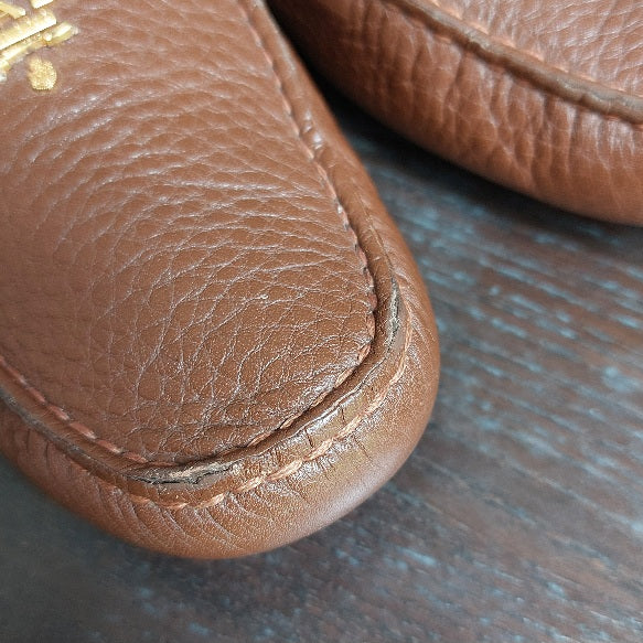Prada Brown Pebbled Leather Loafers | Pre Loved |