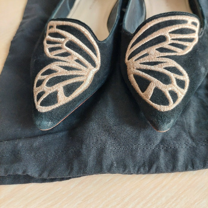 Sophia Webster Black Suede 'Bibi' Butterfly Ballerina Flats | Pre Loved |