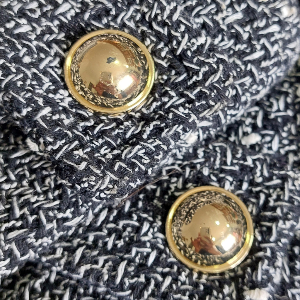 ZARA Black & White Tweed Golden Button Cropped Blazer | Brand New |