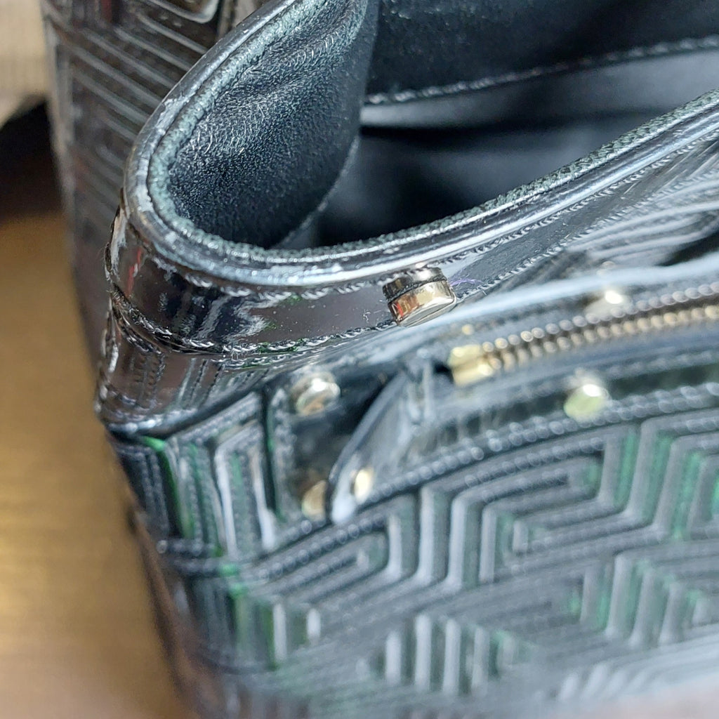 Versace Black Patent Leather & Gold Studded Shoulder Bag | Pre Loved |