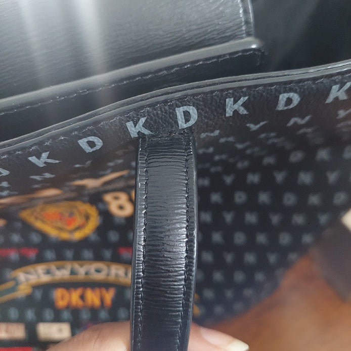 DKNY Black Medium Monogram Print Tote Bag | Gently Used |
