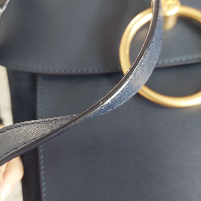 Tory Burch Royal Navy Leather & Suede Farrah Shoulder Bag | Gently Used |
