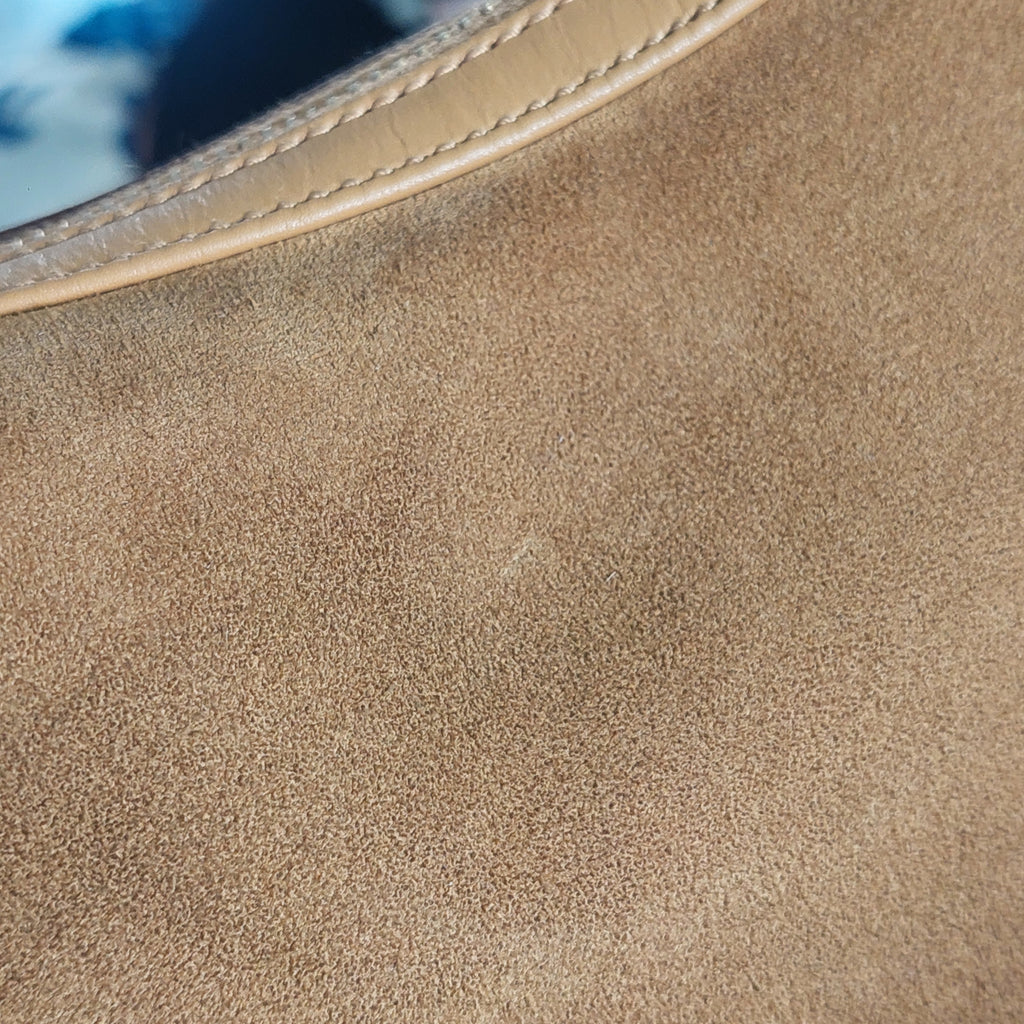 Gucci Brown Suede Leather Trimmed Shoulder Bag | Pre Loved |
