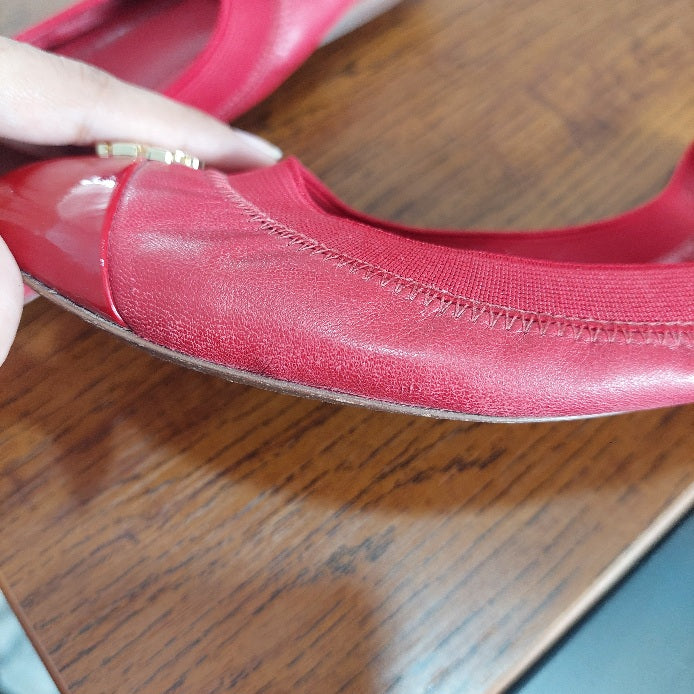 Tory Burch Red Leather 'Jolie' Slingback Flats | Pre Loved |