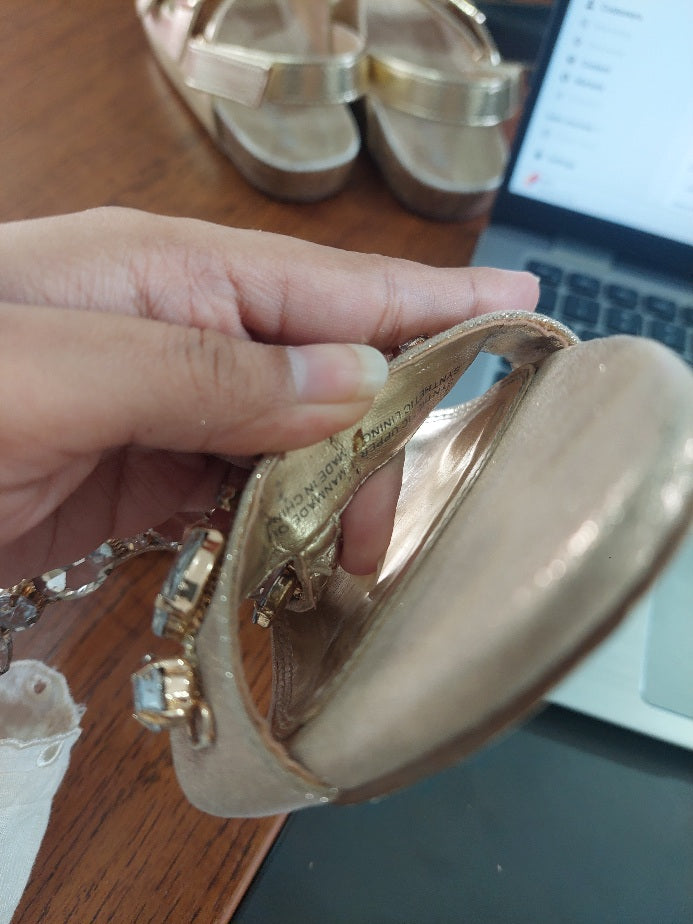 Dune London Gold Jewel-Embellished T-Bar Sandals | Pre Loved |