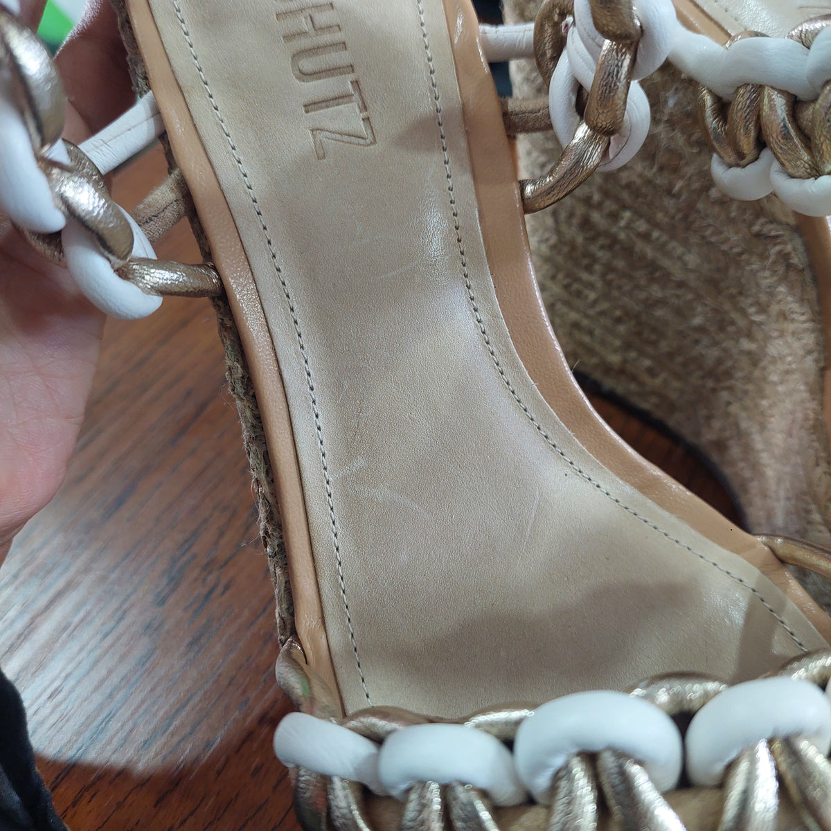 Schutz Juliet Tan And White Chain-trim Wedge Platform Sandals | Gently Used |