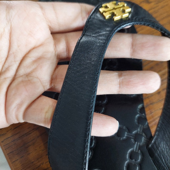 Tory Burch Black Leather Monroe Thong Sandals | Pre Loved |