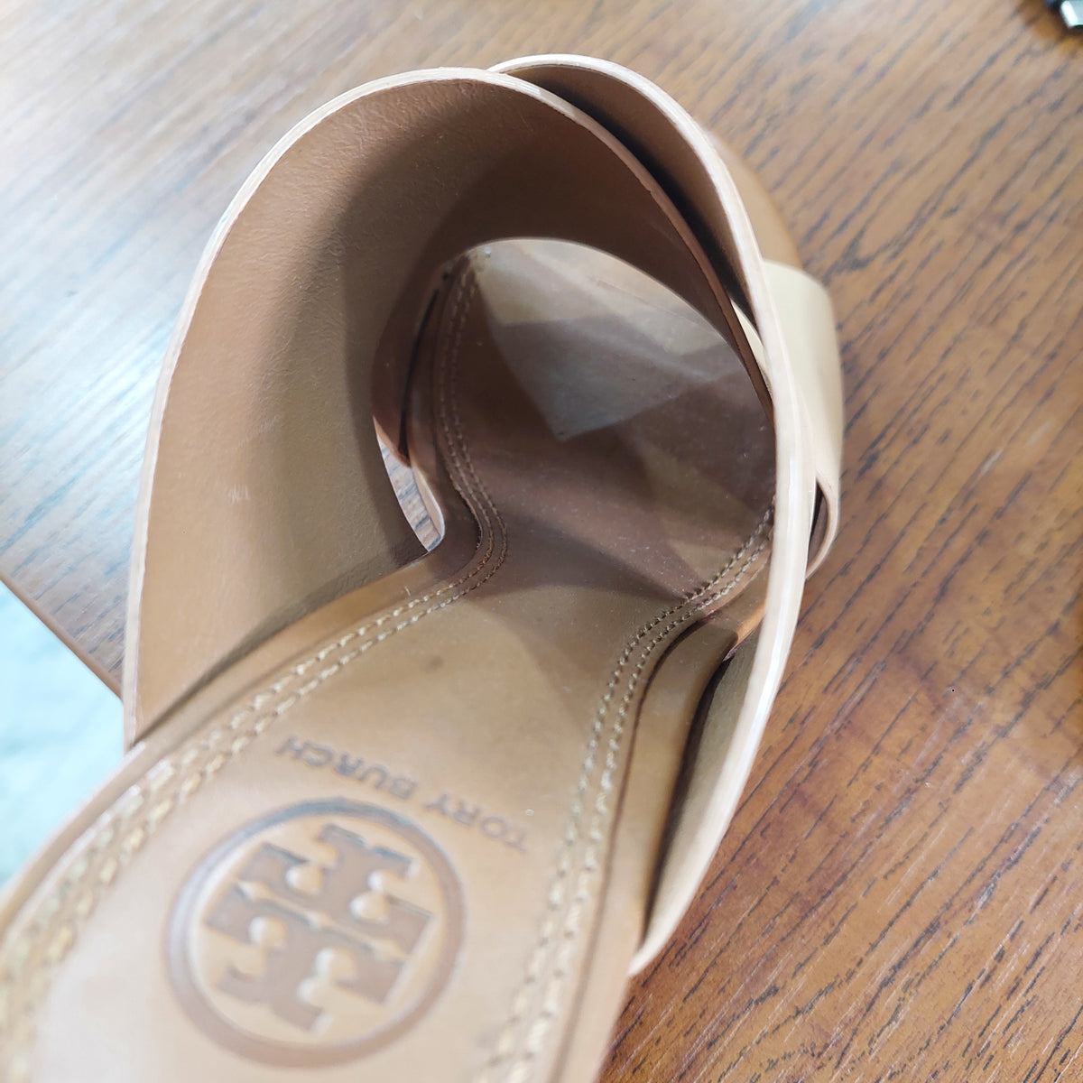 Tory Burch Beige Leather Colorblock Wedges | Pre Loved |