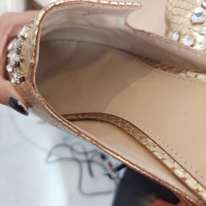 Michael Kors Gold Edie Metallic Nickel Jeweled Leather Sandals | Gently Used |