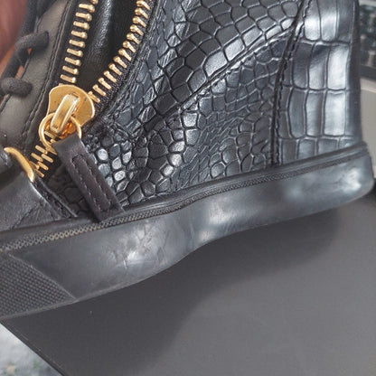 Giuseppe Zanotti Black Crocodile Embossed Leather Lorenz Wedges | Pre Loved |