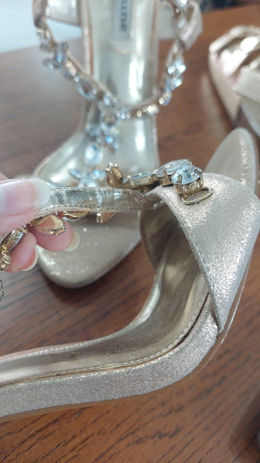 Dune London Gold Jewel-Embellished T-Bar Sandals | Pre Loved |