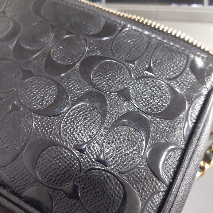 Coach Black Leather Signature Debossed Mini Bag | Pre Loved |