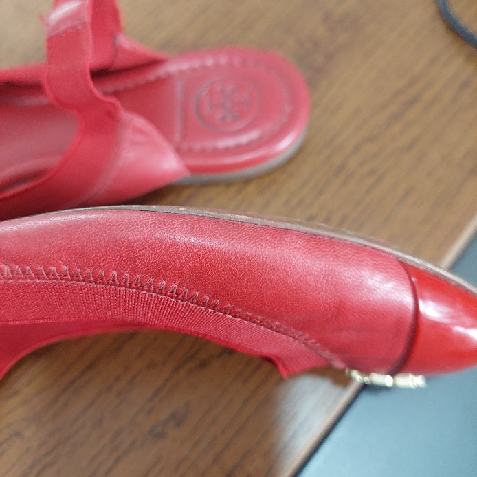 Tory Burch Red Leather 'Jolie' Slingback Flats | Pre Loved |