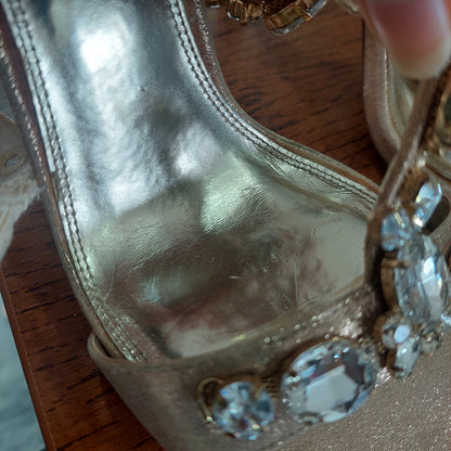 Dune London Gold Jewel-Embellished T-Bar Sandals | Pre Loved |