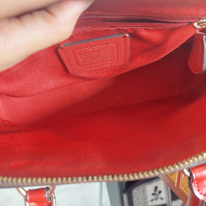 Coach Brown/Red Canvas & Leather Katy Signature Dome Satchel Bag | Pre Loved |