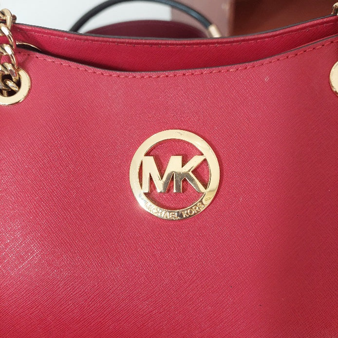 Michael Kors Red Jet Set Travel Large Chain Shoulder Tote Bag | Pre Loved |