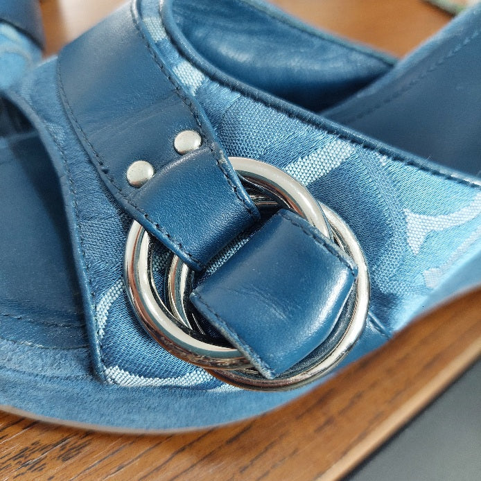 Coach Dusty Blue Merridith Logo Suede Wedges | Pre Loved |