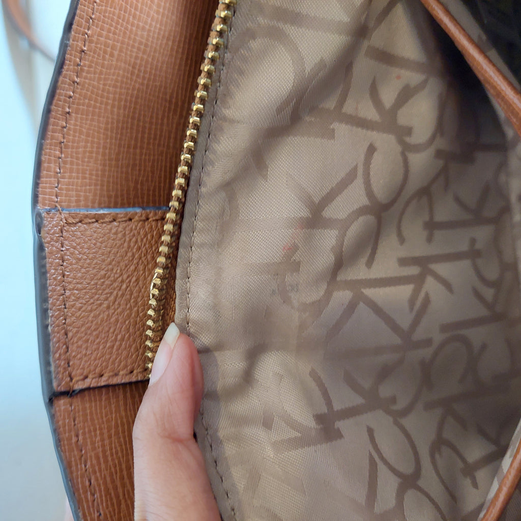 Calvin Klein Brown Monogram Triple Compartment Crossbody Bag | Gently Used |