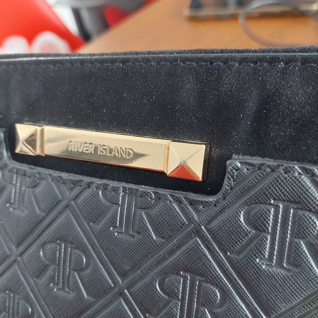 River Island Black Embossed Monogram Crossbody Bag | Pre Loved |
