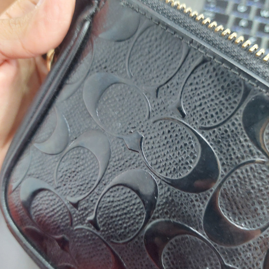 Coach Black Leather Signature Debossed Mini Bag | Pre Loved |