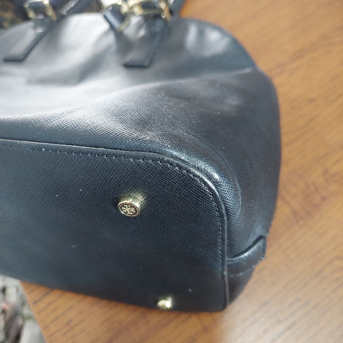 Tory Burch Black Dome Leather Satchel Bag | Pre Loved |