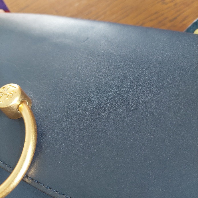 Tory Burch Royal Navy Leather & Suede Farrah Shoulder Bag | Gently Used |