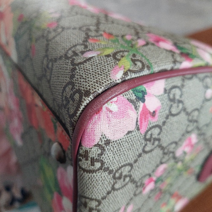 Gucci Pink/Beige GG Supreme Canvas Medium Blooms Boston Bag | Gently Used |