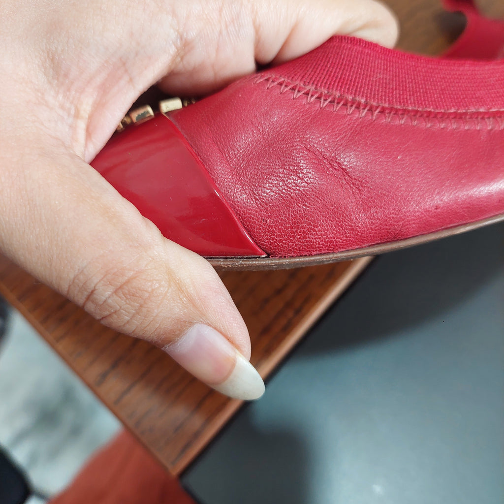Tory Burch Red Leather 'Jolie' Slingback Flats | Pre Loved |