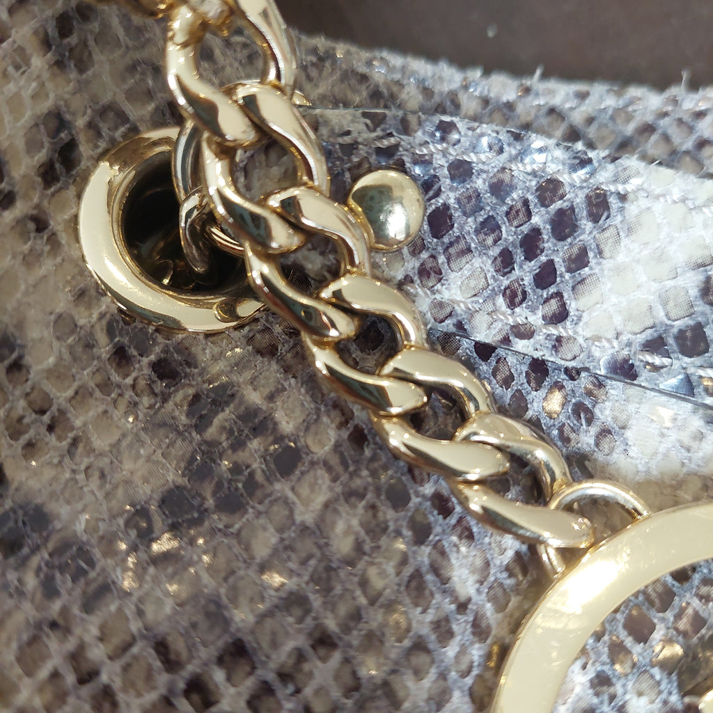 Michael Kors Grey Snakeskin Gold Chain Large Crossbody Bag | Pre Loved |