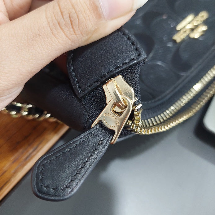 Coach Black Leather Signature Debossed Mini Bag | Pre Loved |