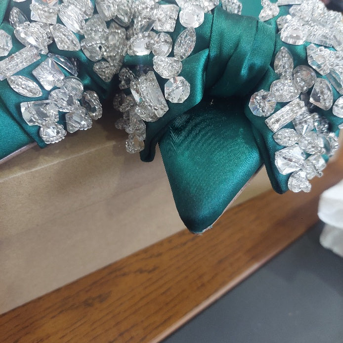 Steve Madden Emerald Satin Embellished Sloane St. Flat Sandals | Brand New |