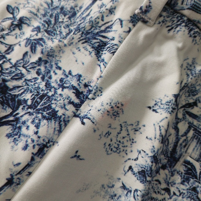 Zara White & Blue Printed Straight Leg Pants | Brand New |