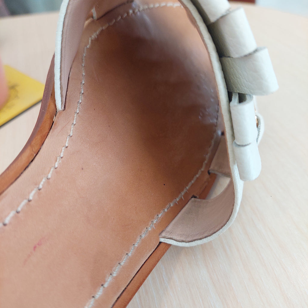 Kate Spade White Brie Leather Fringe Slide Sandals | Pre Loved |