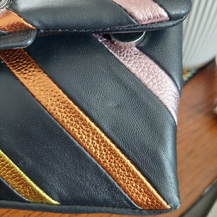 Kurt Geiger Black Leather Mini Kensington Rainbow Bag | Pre Loved |