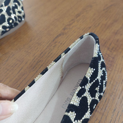 Gianni Binni Black & Gold Rhinestone Suede Ballet Flats | Like New |