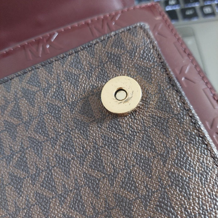 Michael Kors Merlot & Brown Monogram Heather Shoulder Bag | Pre Loved |