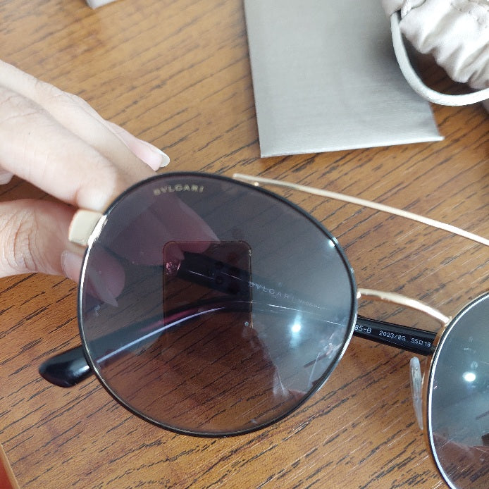 Bvlgari Black Gold Jeweled Double Bridge 6085-B Aviator Sunglasses | Pre Loved |
