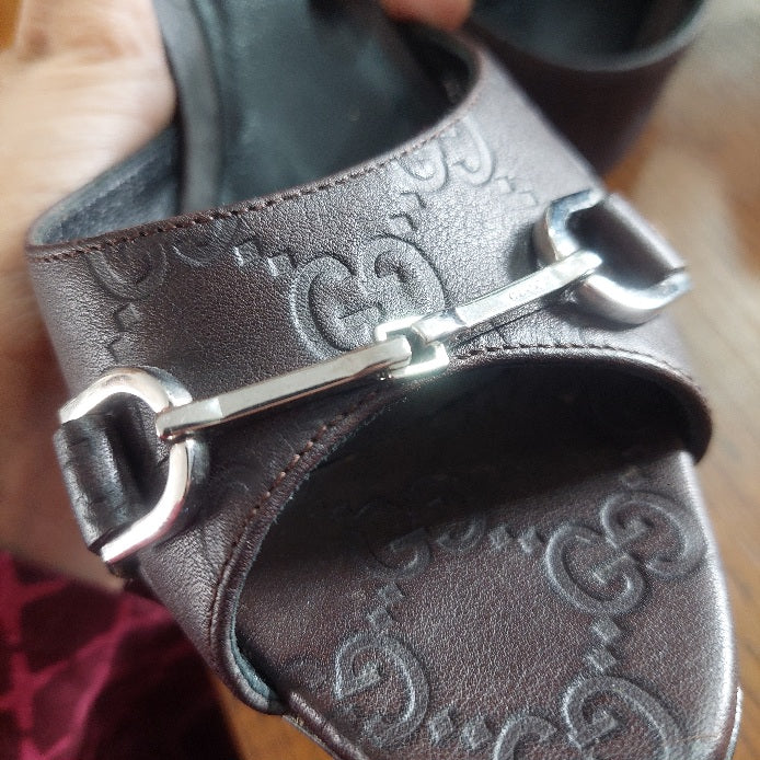 Gucci Brown Guccissima Leather Horsebit D'orsay Peep Toe Pumps | Pre Loved |