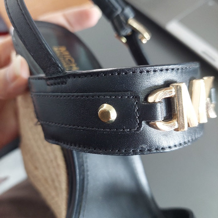 Michael Kors Black Leather Farrah Wedges | Gently Used |