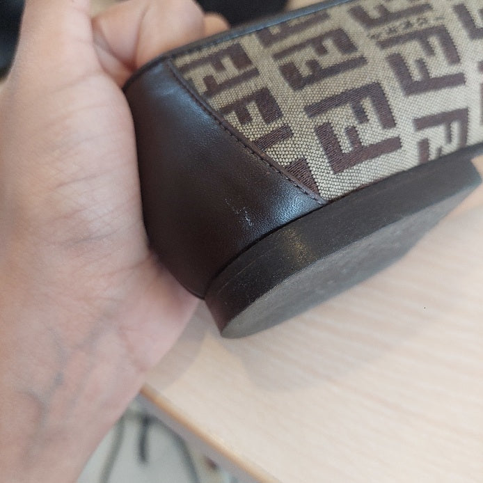 Fendi Brown Zucchino Leather And Canvas Ballet Flats | Pre Loved |