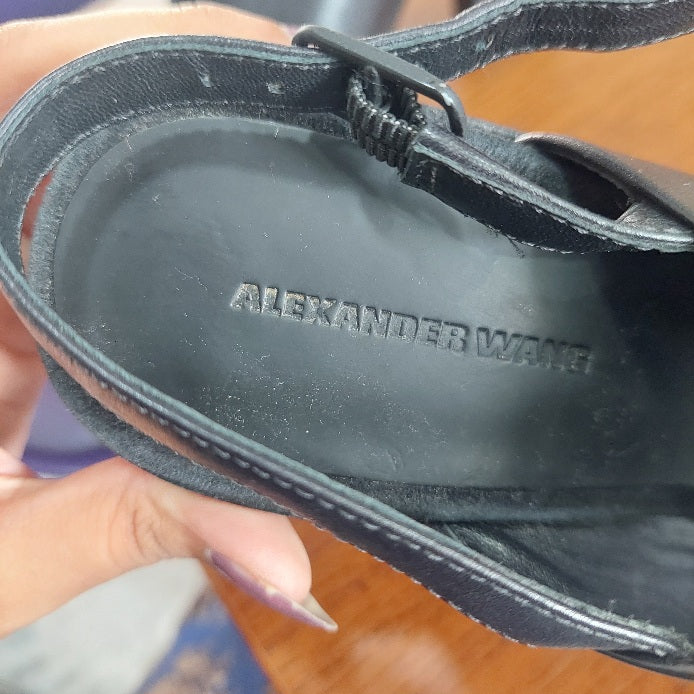 Alexander Wang Black Leather Cole Peep Toe Slingback Mule Sandals | Pre Loved |