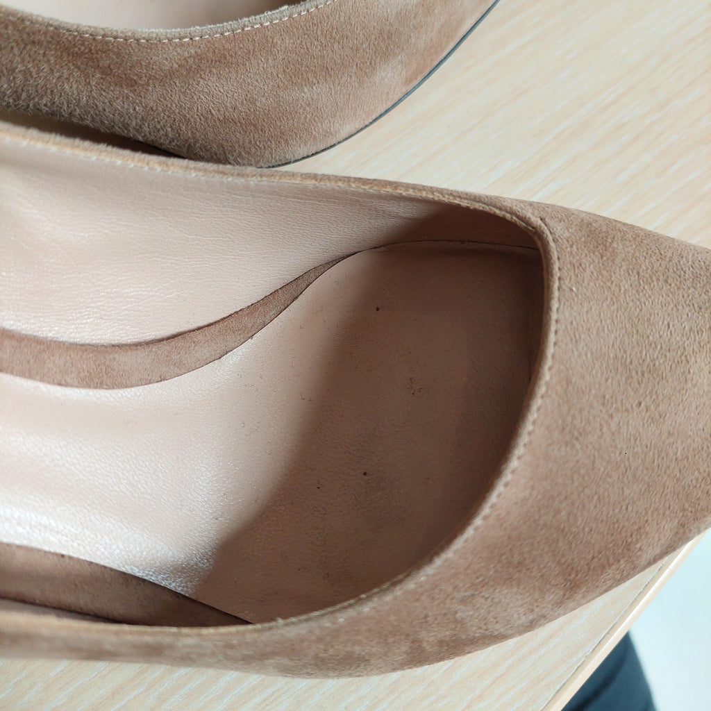 Giorgio Armani Nude Suede Asymmetrical Top Line Court Shoes | Pre Loved |