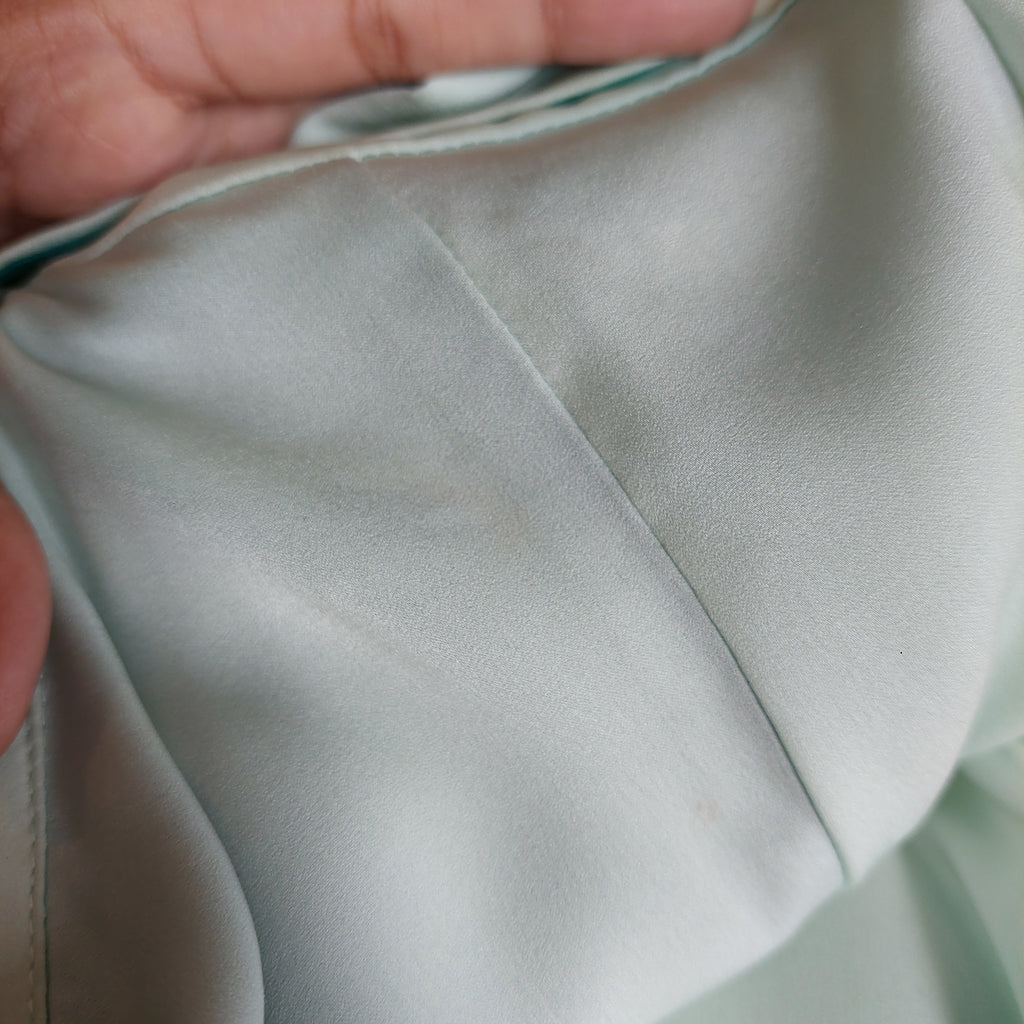 Mango Light Green Button Down Flat Collared Satin Top | Brand New |