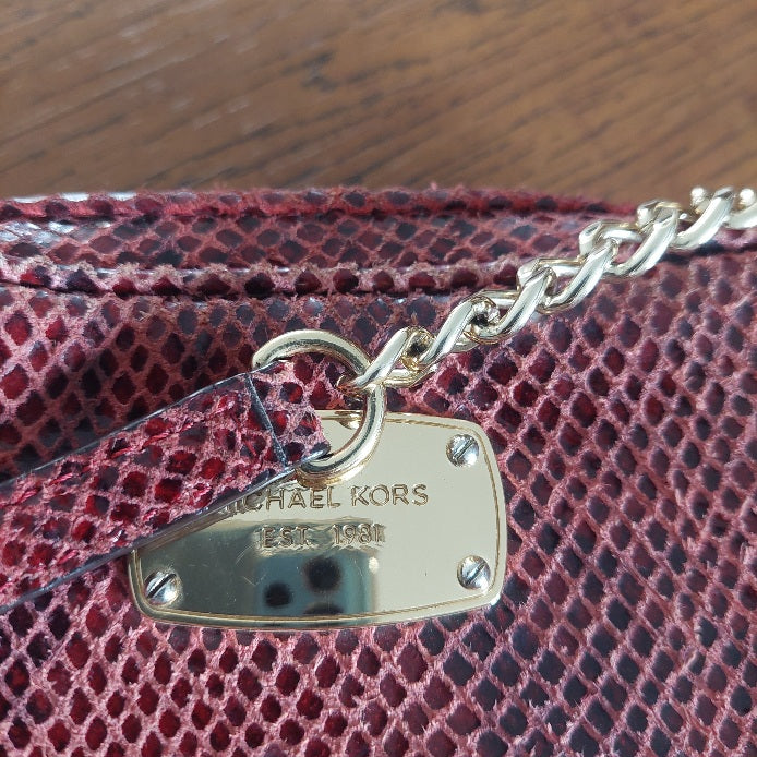 Michael Kors Red Leather Python Pattern Small Crossbody Bag | Pre Loved |