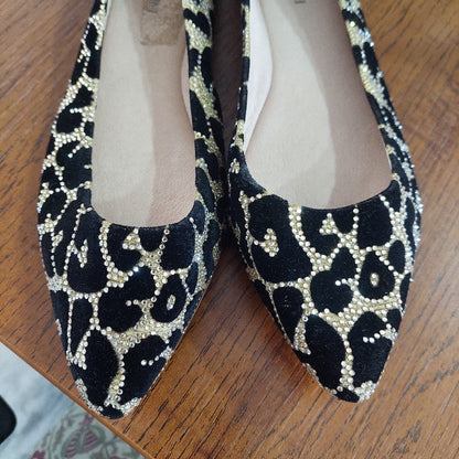 Gianni Binni Black & Gold Rhinestone Suede Ballet Flats | Like New |